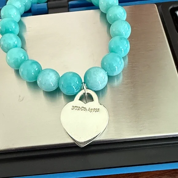 🩵7 1/2” Tiffany & Co. 8mm Bead PRTT Heart Tag Bracelet - Picture 8 of 12